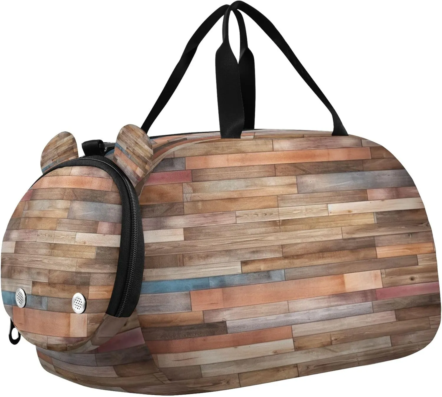 Wooden Texture Kids Overnight Sports Duffel Bags with Shoe Compartment & Wet Pocket Travel Sport Gym Bag for Girls Boys