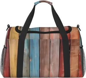 Wooden Wall Texture Duffle Bag for Travel Color Barn Sports Gym Tote Carry On Bag Large Shoulder Weekend Overnight for Workout