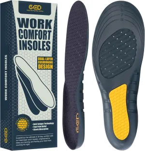 Work Comfort Insoles for Women - GED Inserts, Plantar Fasciitis Relief, Shock Absorption, Anti Fatigue, Arch Support - Orthotic Inserts for Work Boots & Shoes, Standing All Day(US 6-10)