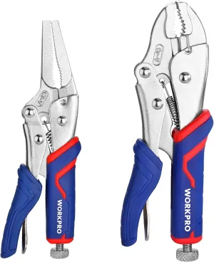 WORKPRO 2-Piece Locking Pliers Set, CR-V Steel Locking Pliers, 7 Inch Curved Jaw and 6-1/2 Inch Long Nose, Quick Release, Fit for Clamping, Twisting, Welding