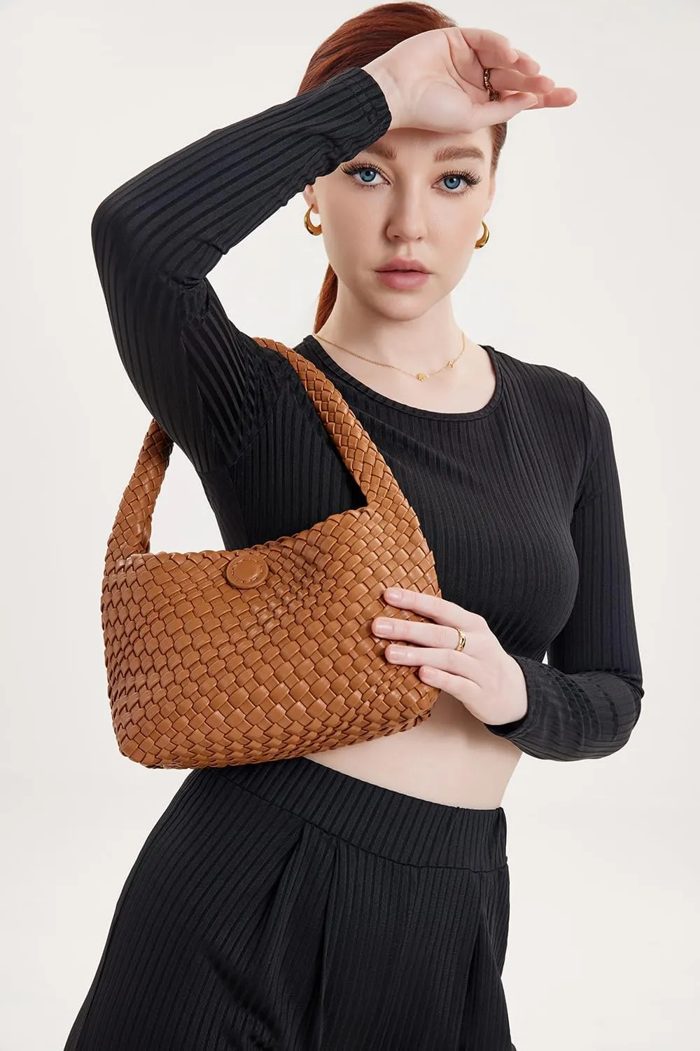 Woven Bag for Women, Small Vegan Leather Summer Beach Purse, and Travel Handbags Ladies' Retro Chic Shoulder Bags