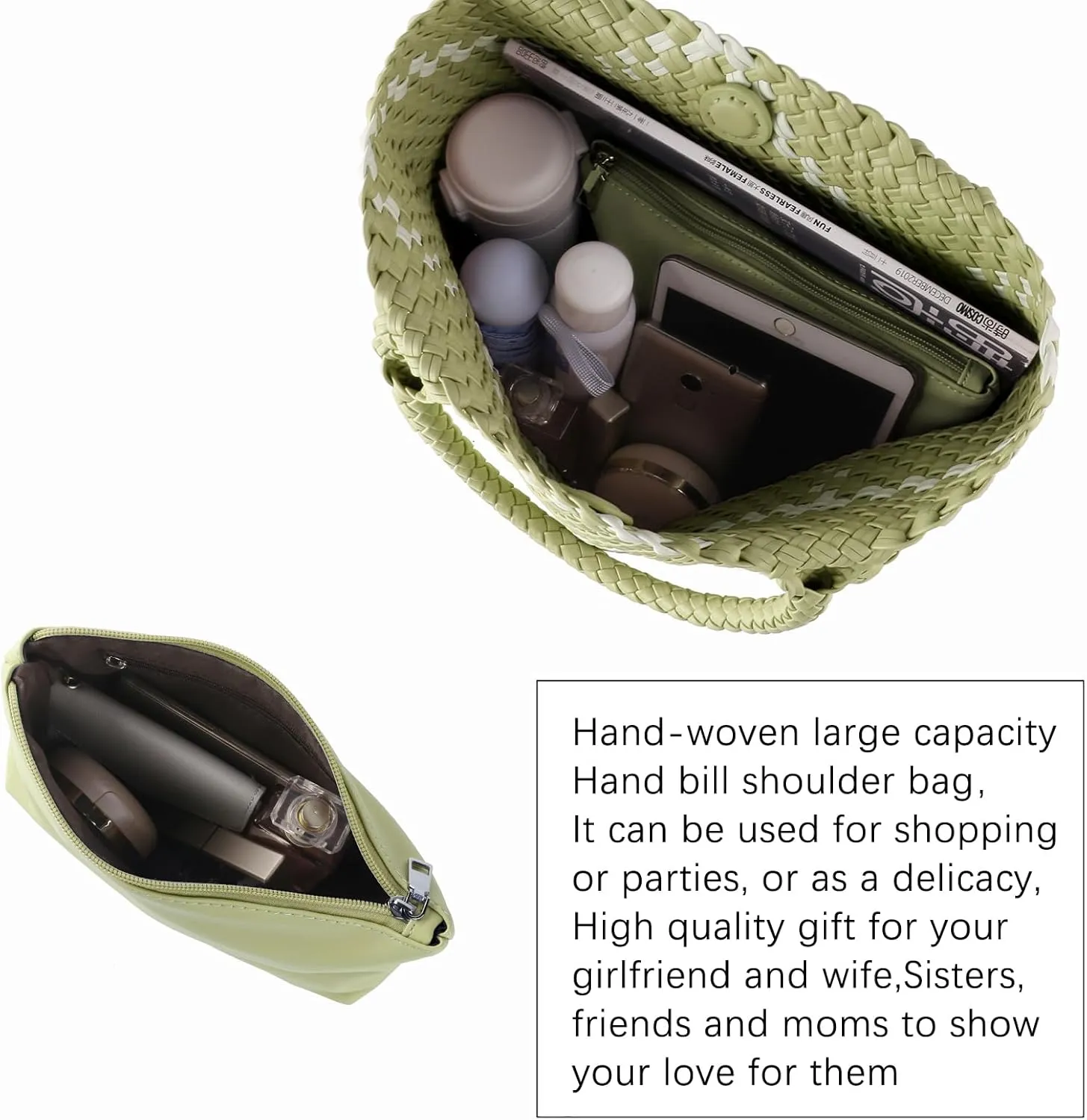 Woven Handbag for Women Top Handle Shoulder Bag Vegan Leather Shopper Bag Large Travel Totes Summer Beach Tote Bags