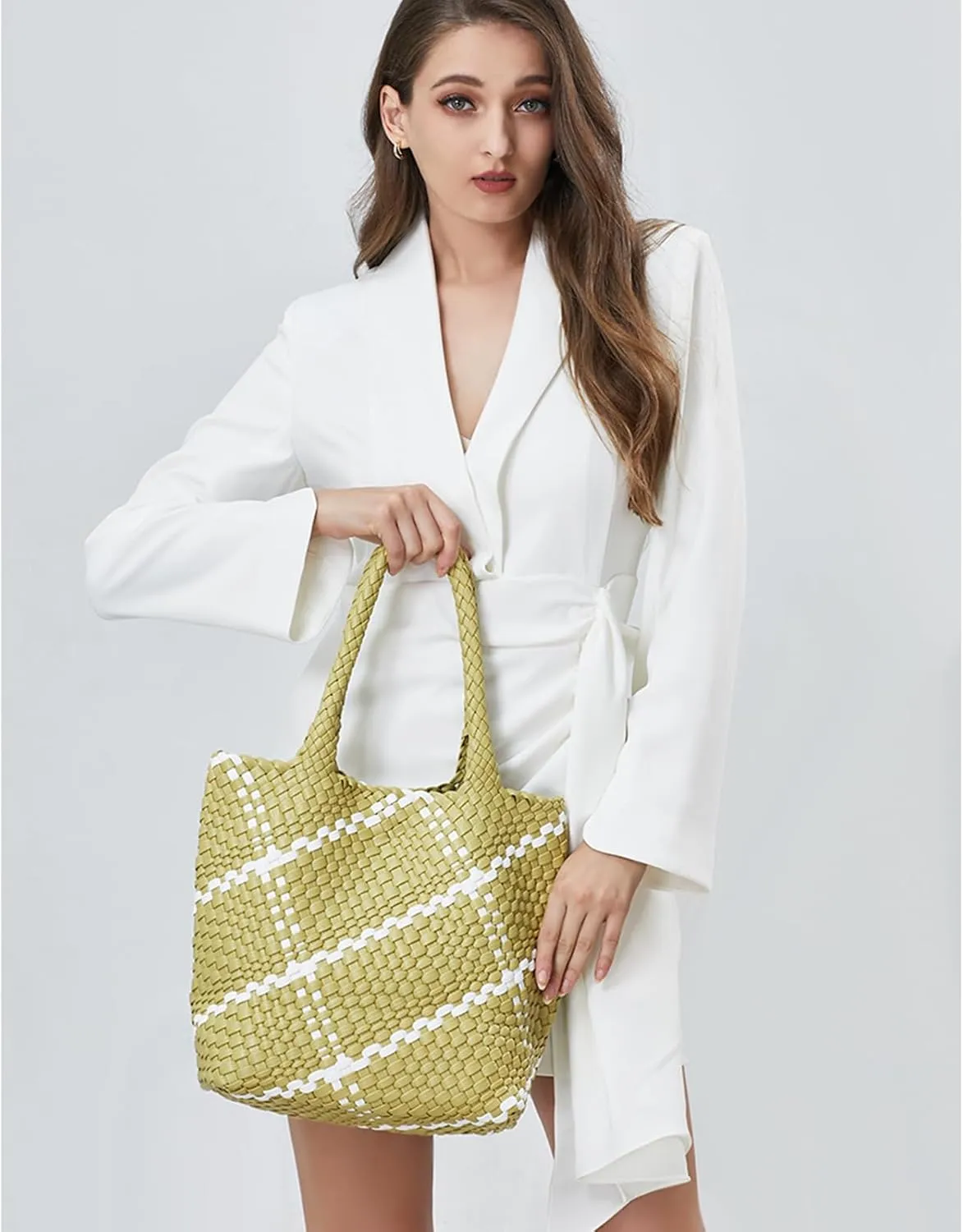 Woven Handbag for Women Top Handle Shoulder Bag Vegan Leather Shopper Bag Large Travel Totes Summer Beach Tote Bags