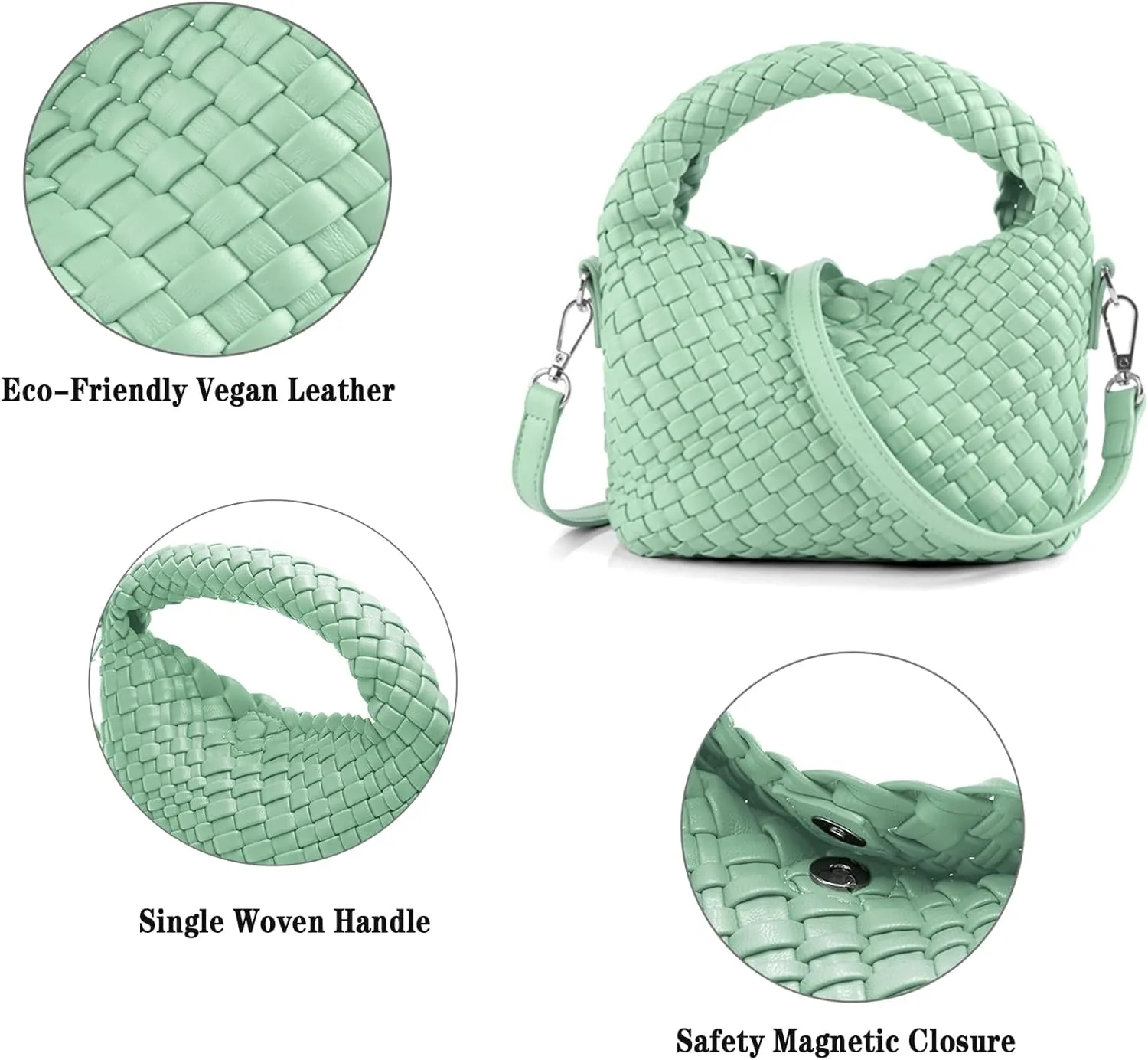 Woven Purse For Women, Small Crossbody Tote Bag with Detachable Shoulder Strap, Girls Top Handle Handbag