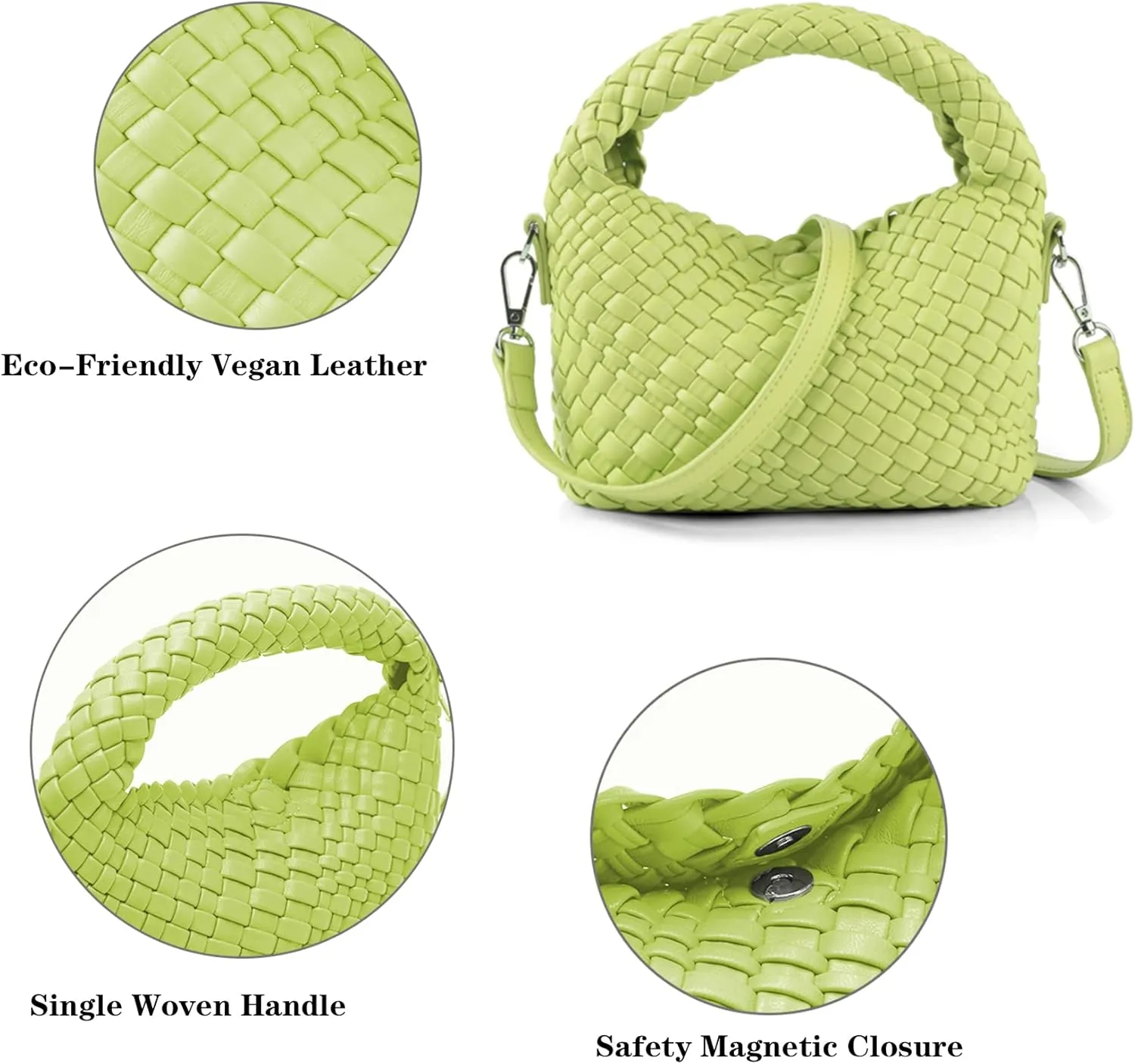 Woven Purse For Women, Small Crossbody Tote Bag with Detachable Shoulder Strap, Girls Top Handle Handbag