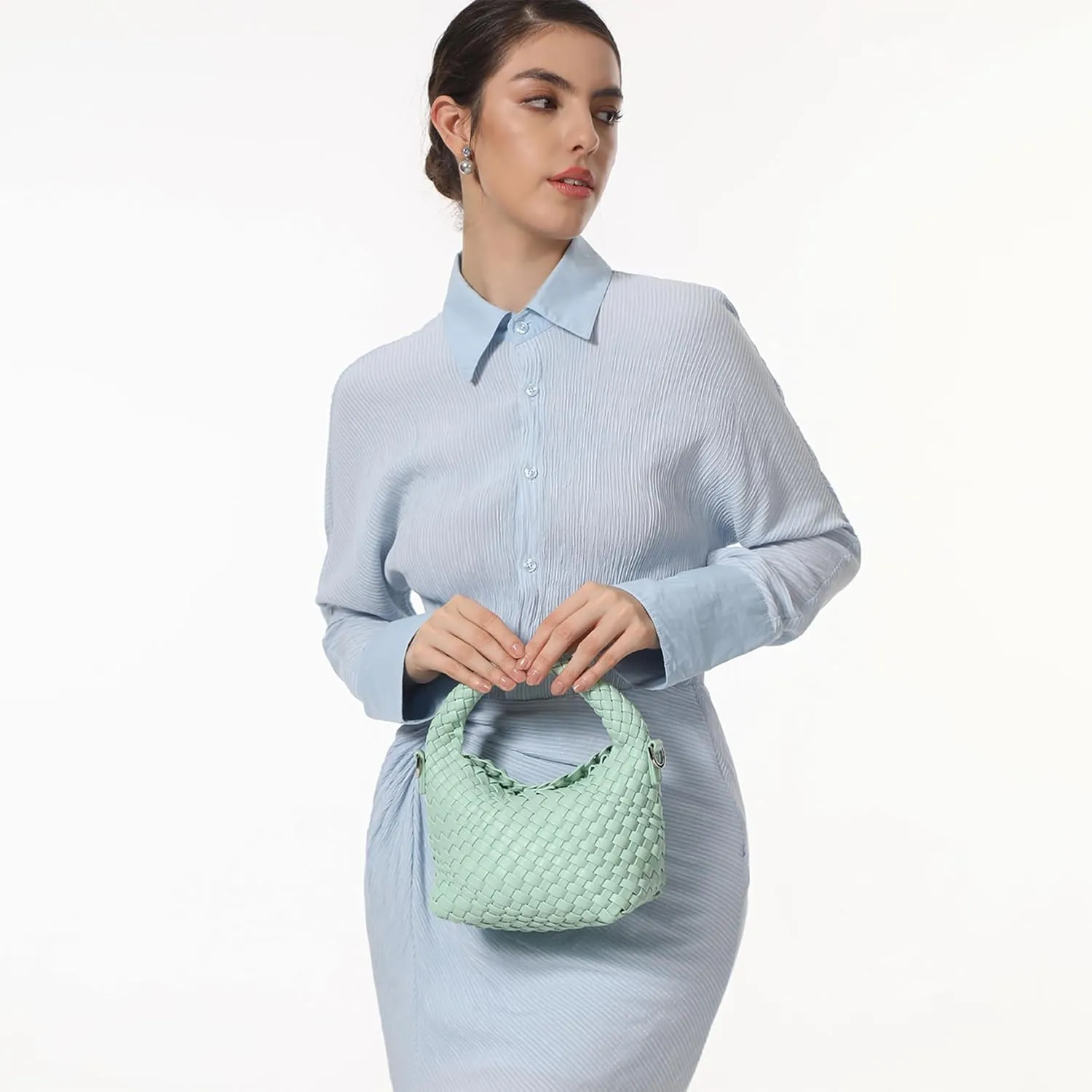 Woven Purse For Women, Small Crossbody Tote Bag with Detachable Shoulder Strap, Girls Top Handle Handbag