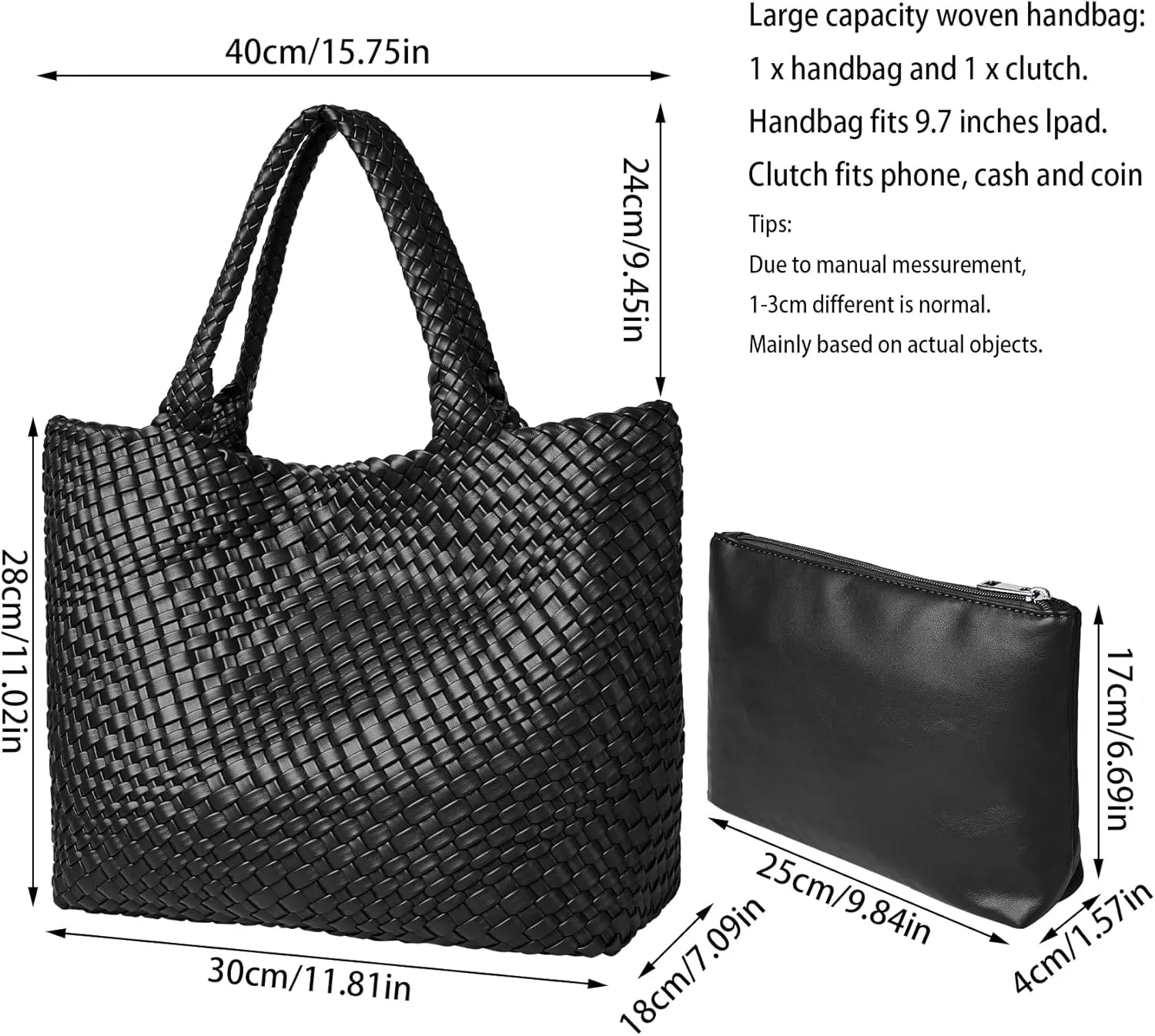 Woven Shoulder Bag for Women, Fashion Top Handle Soft Vegan Leather Shopper
