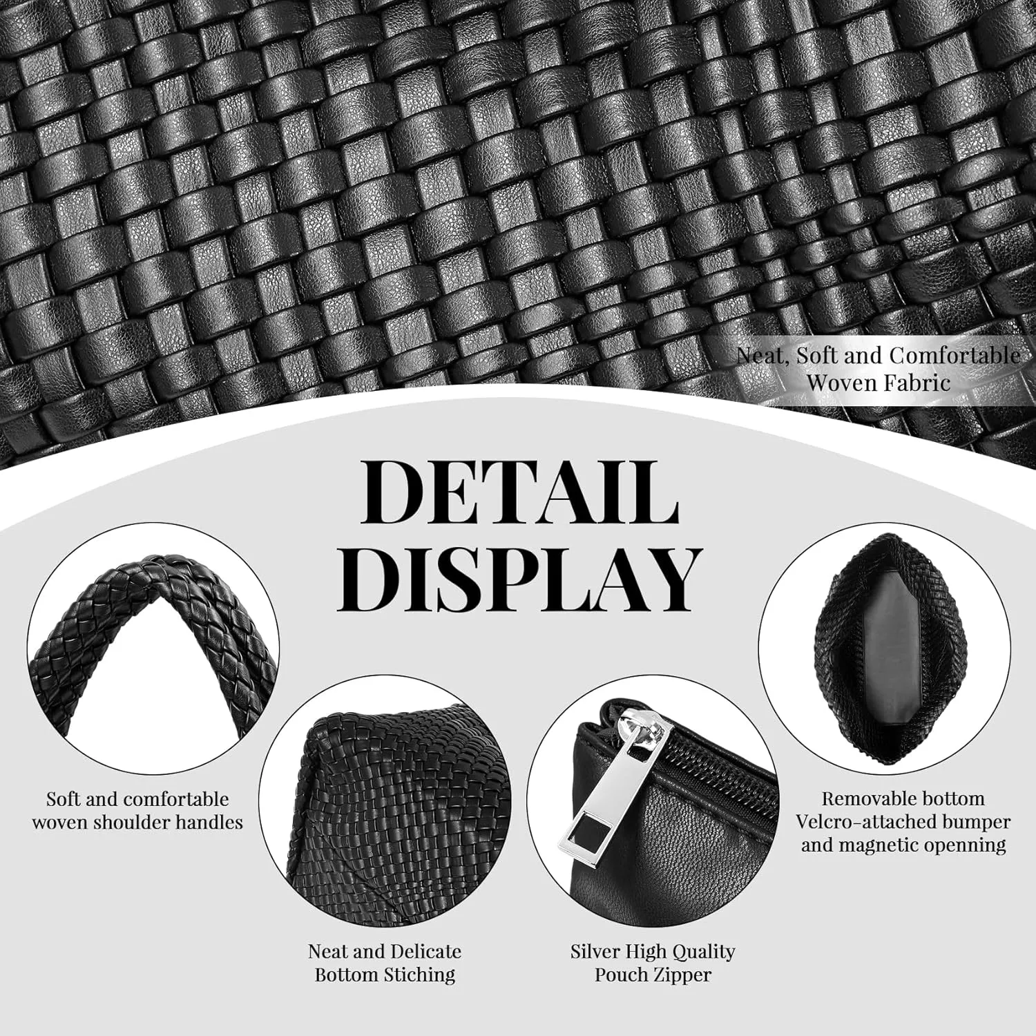 Woven Shoulder Bag for Women, Fashion Top Handle Soft Vegan Leather Shopper