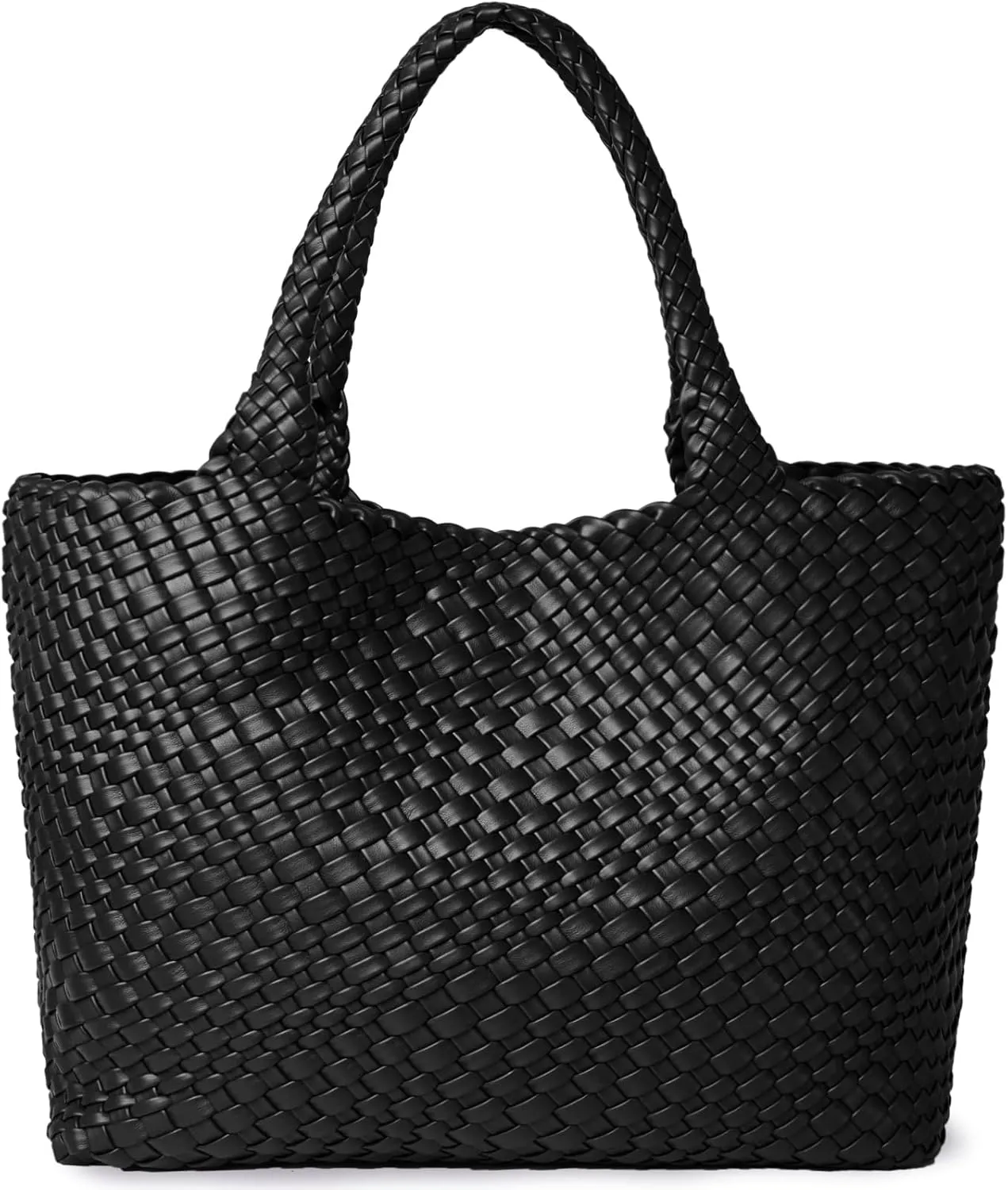 Woven Shoulder Bag for Women, Fashion Top Handle Soft Vegan Leather Shopper