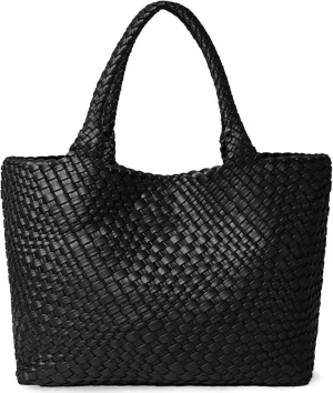 Woven Shoulder Bag for Women, Fashion Top Handle Soft Vegan Leather Shopper