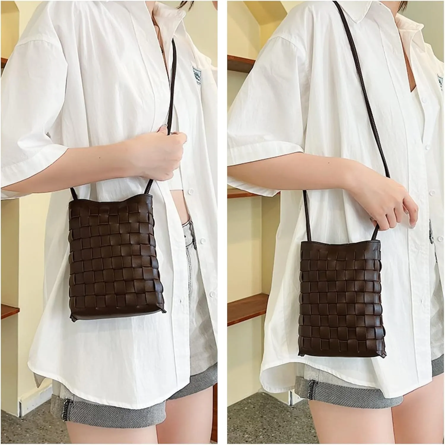 Woven Small Crossbody Bags Cell Phone Purse for Women Teen Girls Small Shoulder Phone Bag