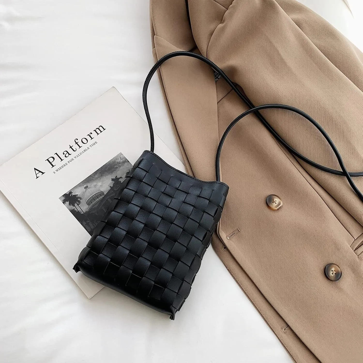 Woven Small Crossbody Bags Cell Phone Purse for Women Teen Girls Small Shoulder Phone Bag