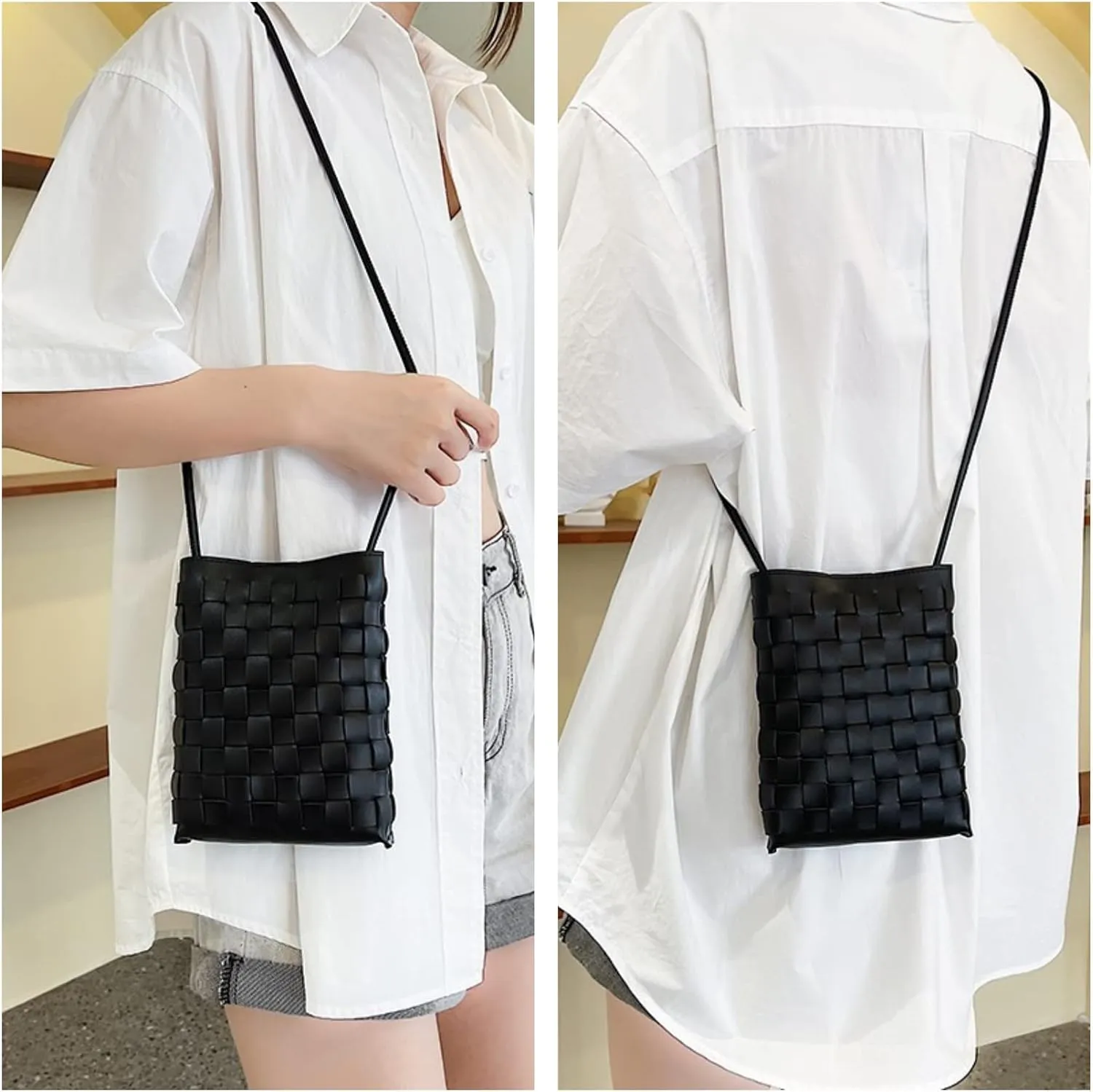 Woven Small Crossbody Bags Cell Phone Purse for Women Teen Girls Small Shoulder Phone Bag