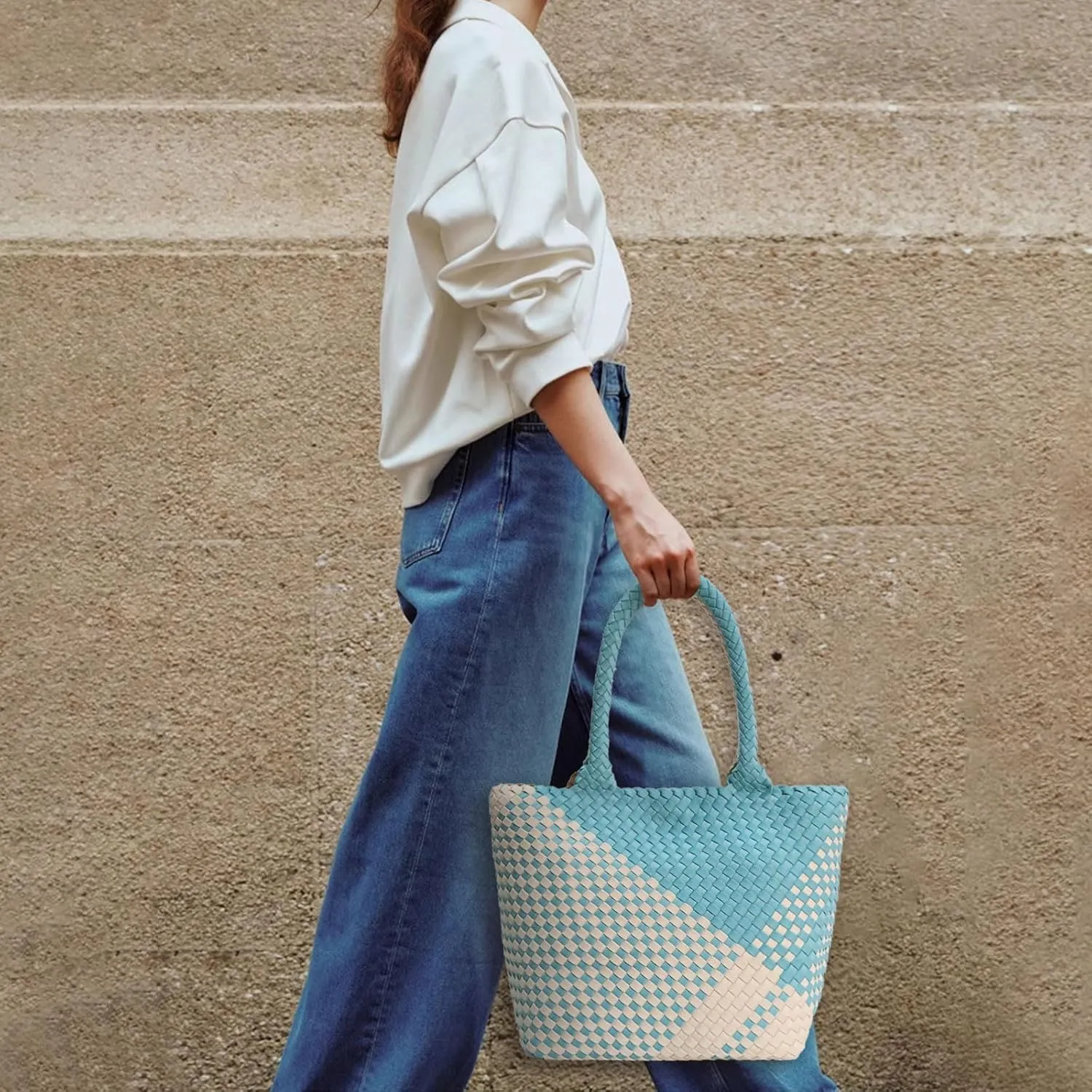 Woven Tote Bag for Women, Neoprene Bag purses, Beach Travel Shoulder Bag, and Top Handle Handbags
