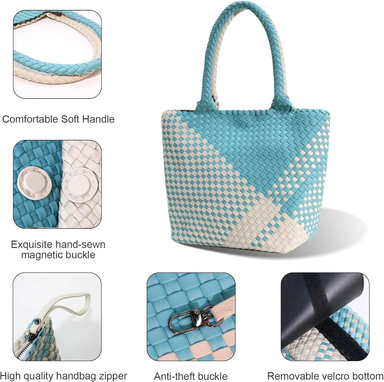 Woven Tote Bag for Women, Neoprene Bag purses, Beach Travel Shoulder Bag, and Top Handle Handbags