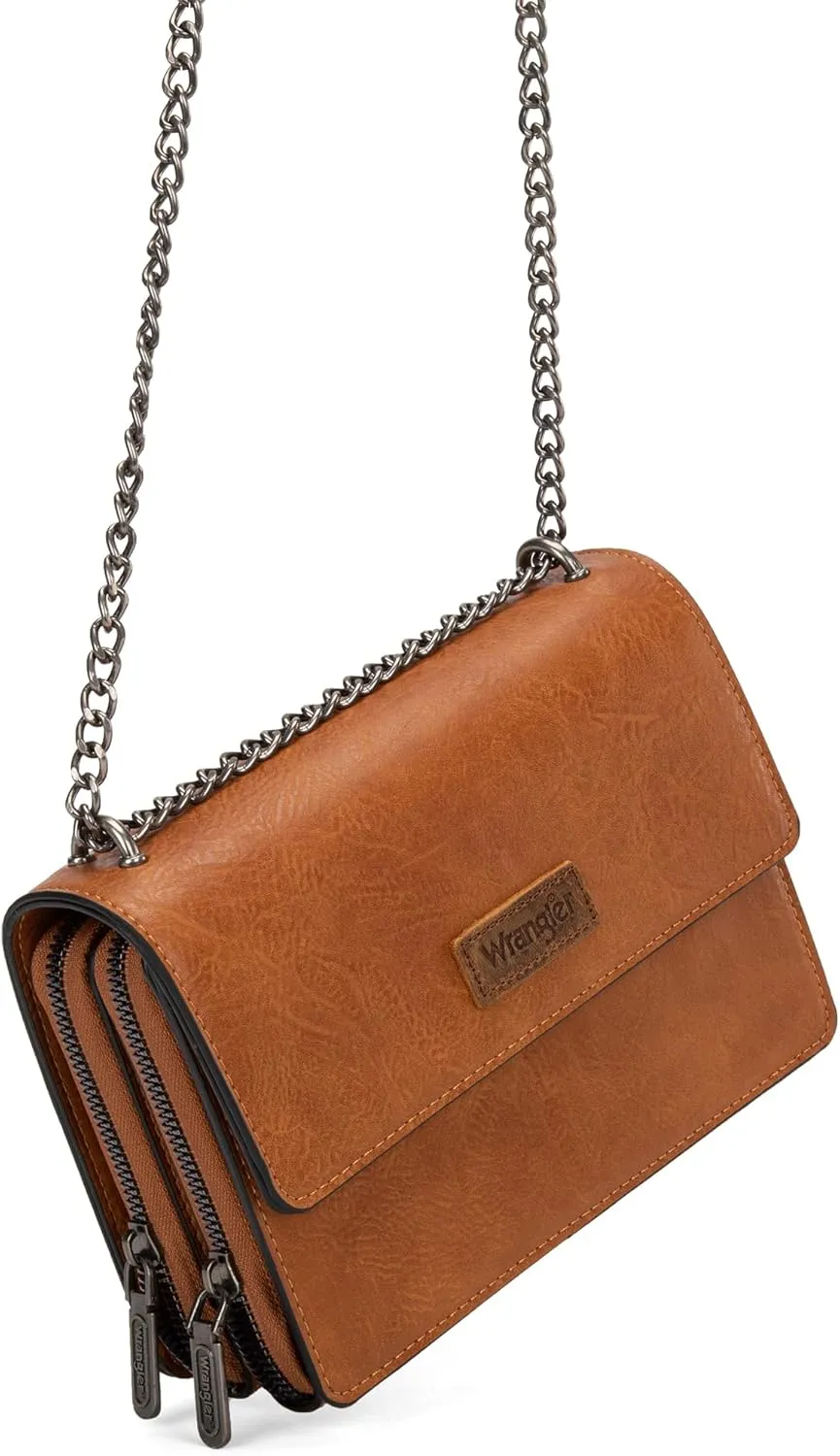 Wrangler Flap Crossbody Purse for Women Shoulder Bag Vintage Wallets with Chain Strap