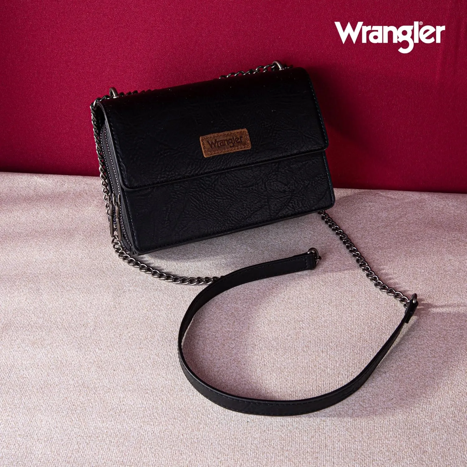 Wrangler Flap Crossbody Purse for Women Shoulder Bag Vintage Wallets with Chain Strap