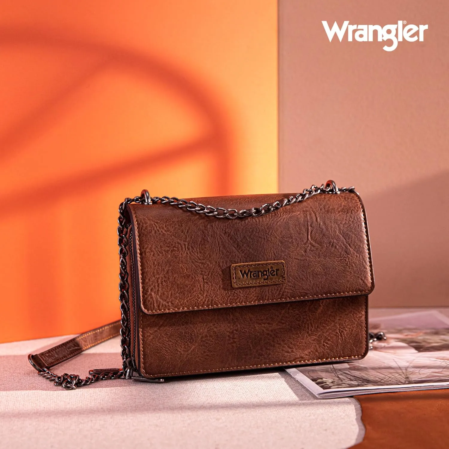 Wrangler Flap Crossbody Purse for Women Shoulder Bag Vintage Wallets with Chain Strap
