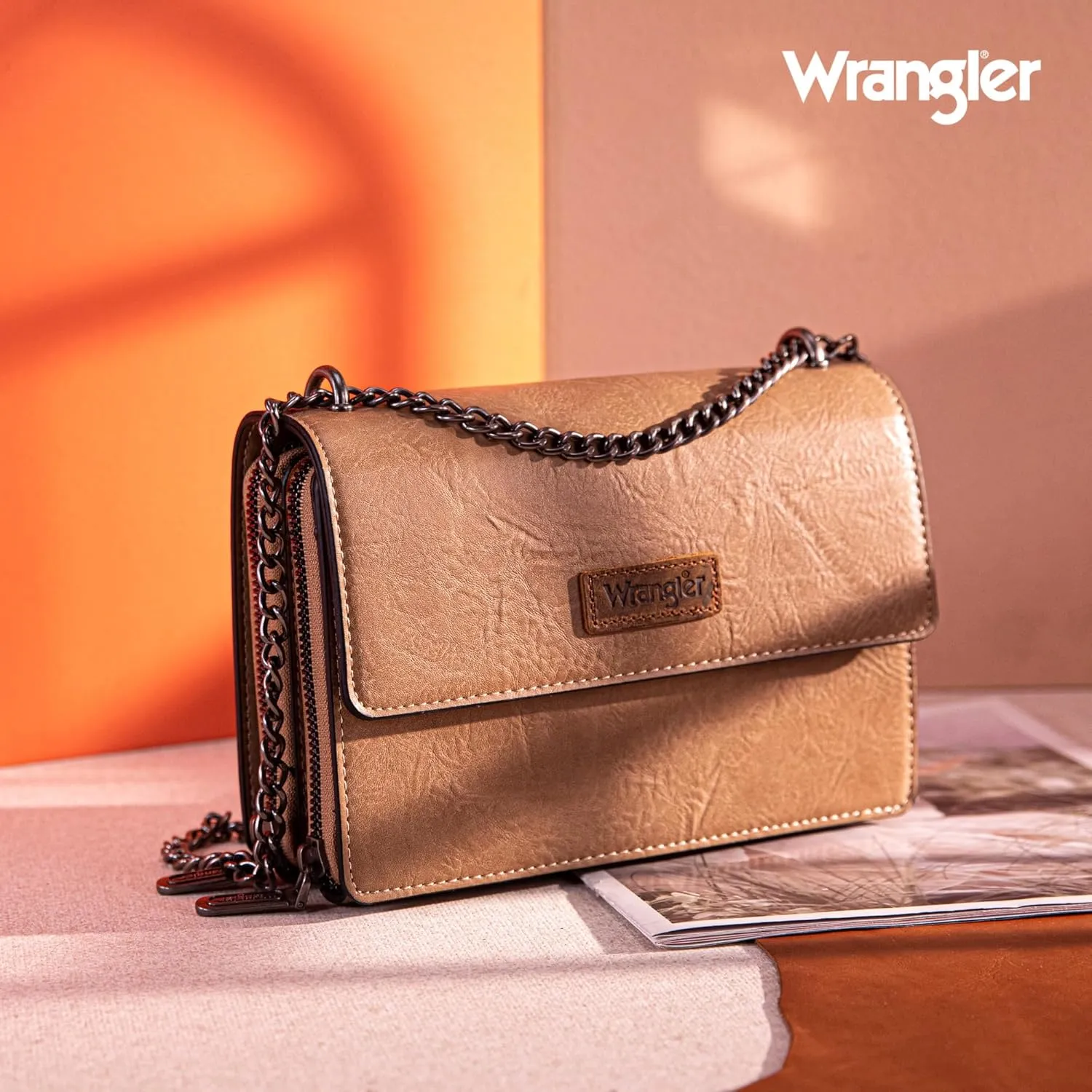 Wrangler Flap Crossbody Purse for Women Shoulder Bag Vintage Wallets with Chain Strap