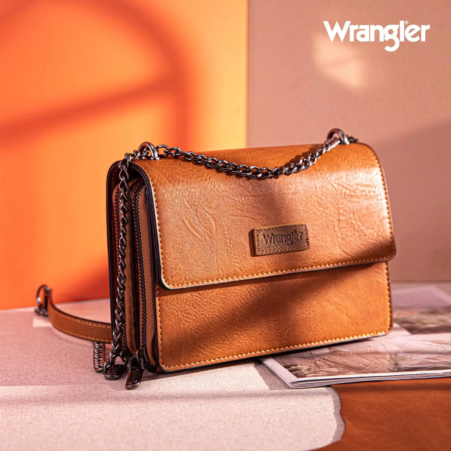 Wrangler Flap Crossbody Purse for Women Shoulder Bag Vintage Wallets with Chain Strap