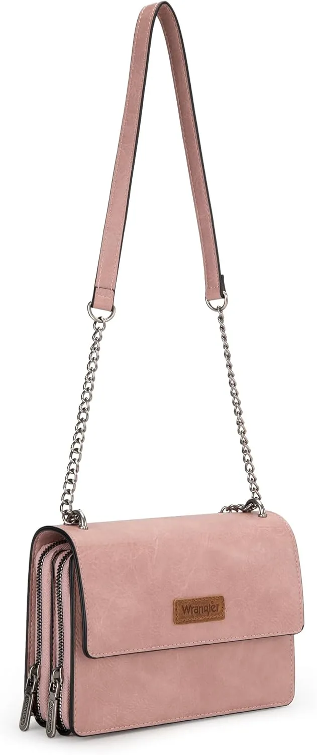 Wrangler Flap Crossbody Purse for Women Shoulder Bag Vintage Wallets with Chain Strap