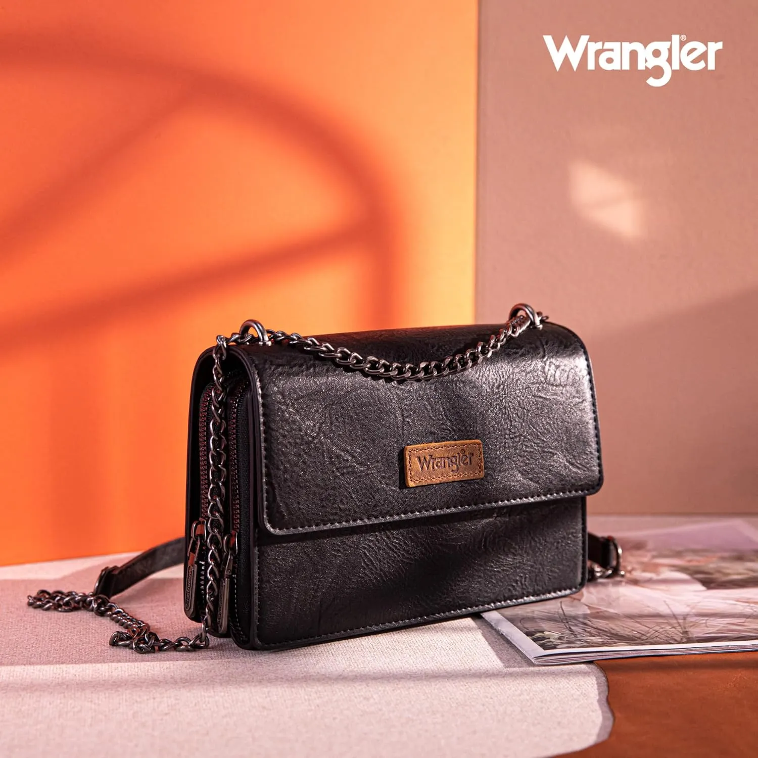 Wrangler Flap Crossbody Purse for Women Shoulder Bag Vintage Wallets with Chain Strap