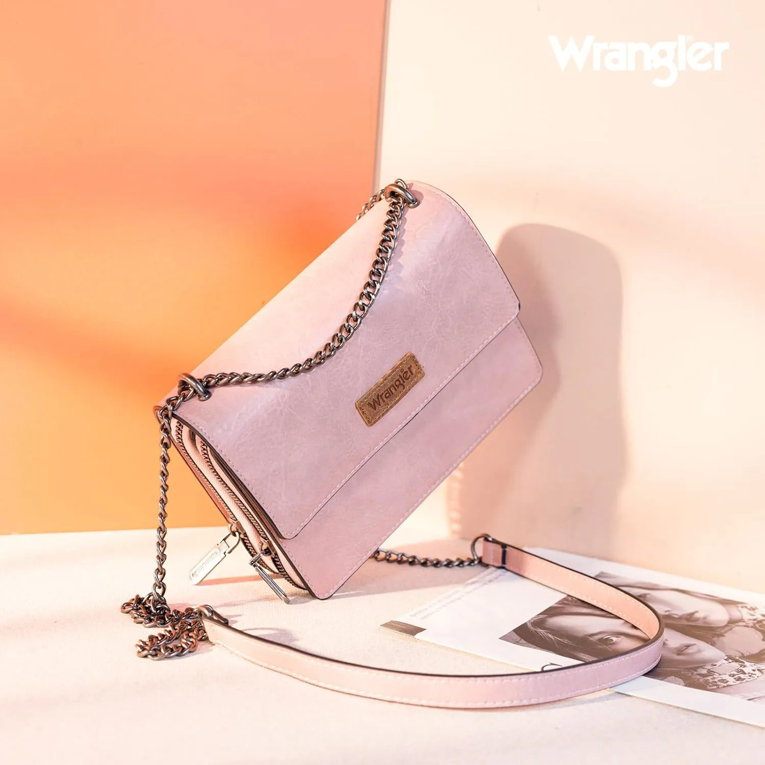 Wrangler Flap Crossbody Purse for Women Shoulder Bag Vintage Wallets with Chain Strap