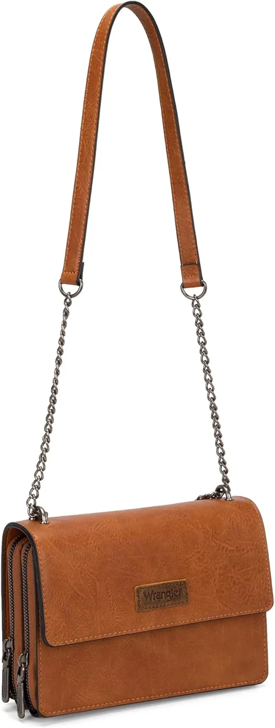 Wrangler Flap Crossbody Purse for Women Shoulder Bag Vintage Wallets with Chain Strap