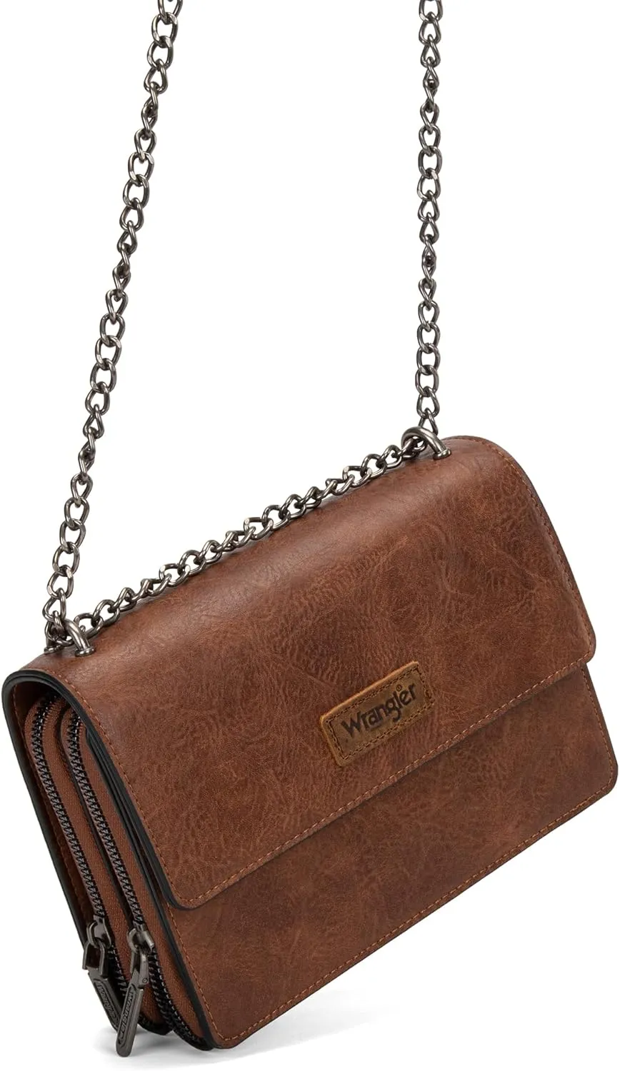 Wrangler Flap Crossbody Purse for Women Shoulder Bag Vintage Wallets with Chain Strap