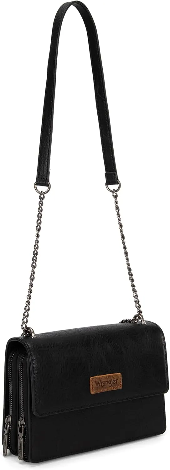 Wrangler Flap Crossbody Purse for Women Shoulder Bag Vintage Wallets with Chain Strap