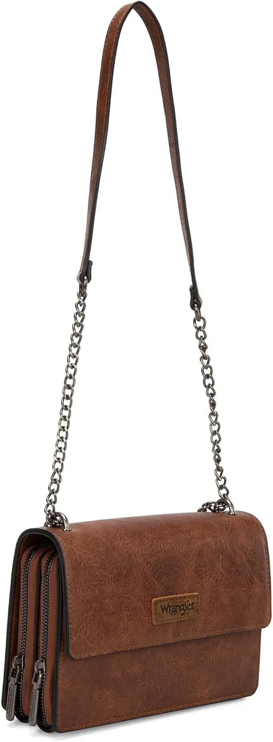 Wrangler Flap Crossbody Purse for Women Shoulder Bag Vintage Wallets with Chain Strap