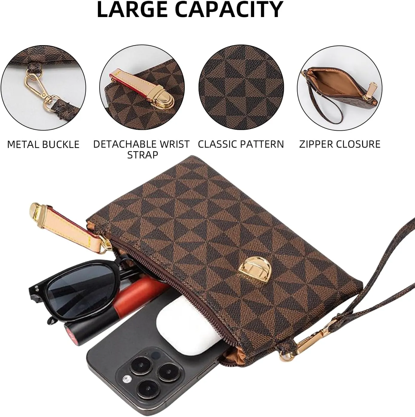 Wristlet Wallets for Women - Small Clutch Purse Leather Handbag with Wrist Strap Large Capacity for Cards/Keys/Phone