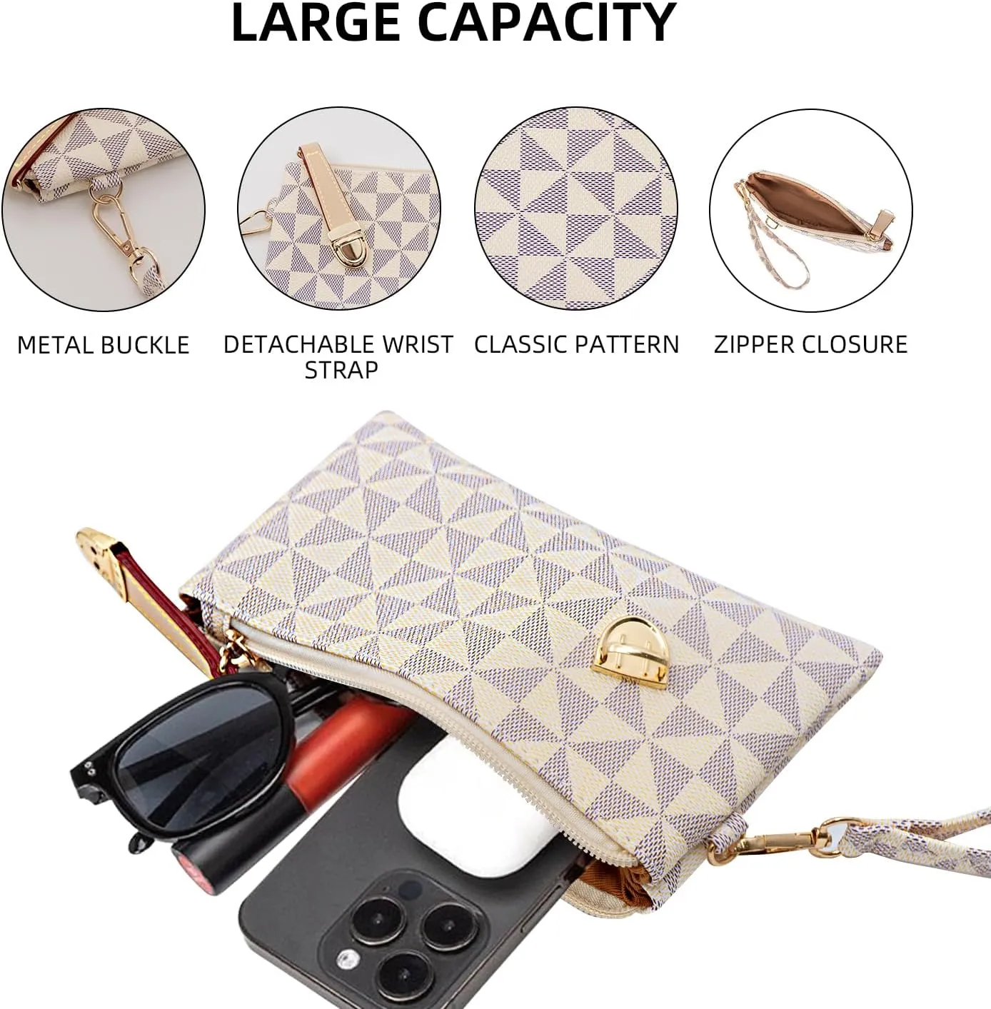 Wristlet Wallets for Women - Small Clutch Purse Leather Handbag with Wrist Strap Large Capacity for Cards/Keys/Phone
