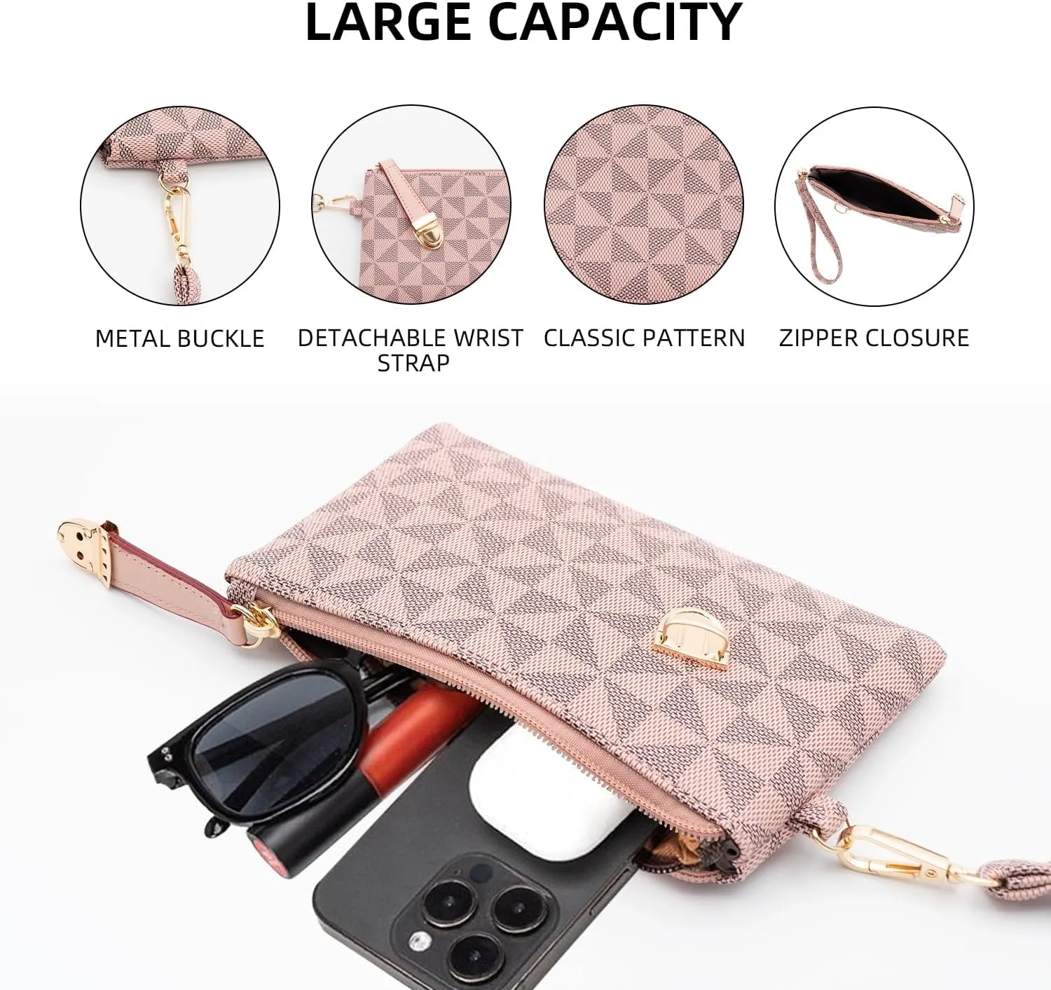 Wristlet Wallets for Women - Small Clutch Purse Leather Handbag with Wrist Strap Large Capacity for Cards/Keys/Phone