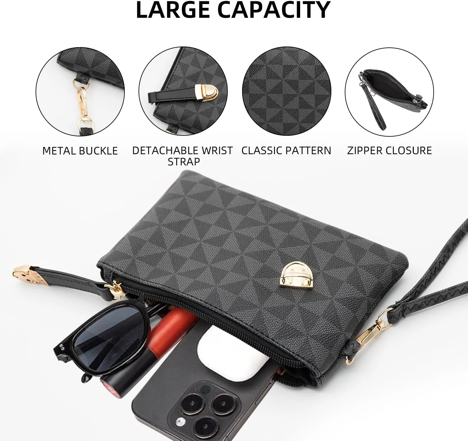 Wristlet Wallets for Women - Small Clutch Purse Leather Handbag with Wrist Strap Large Capacity for Cards/Keys/Phone