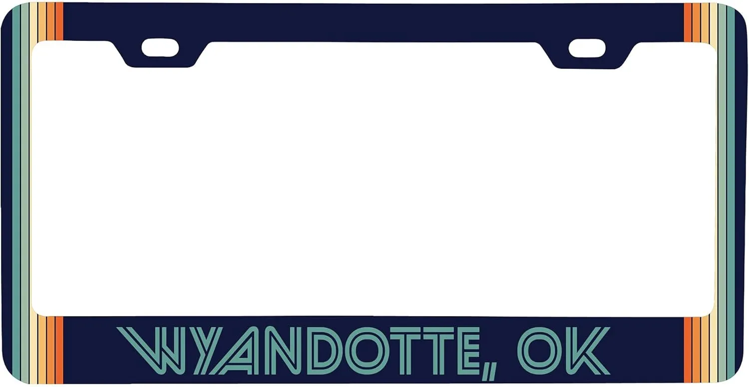 Wyandotte Oklahoma Car Metal License Plate Frame Retro Design