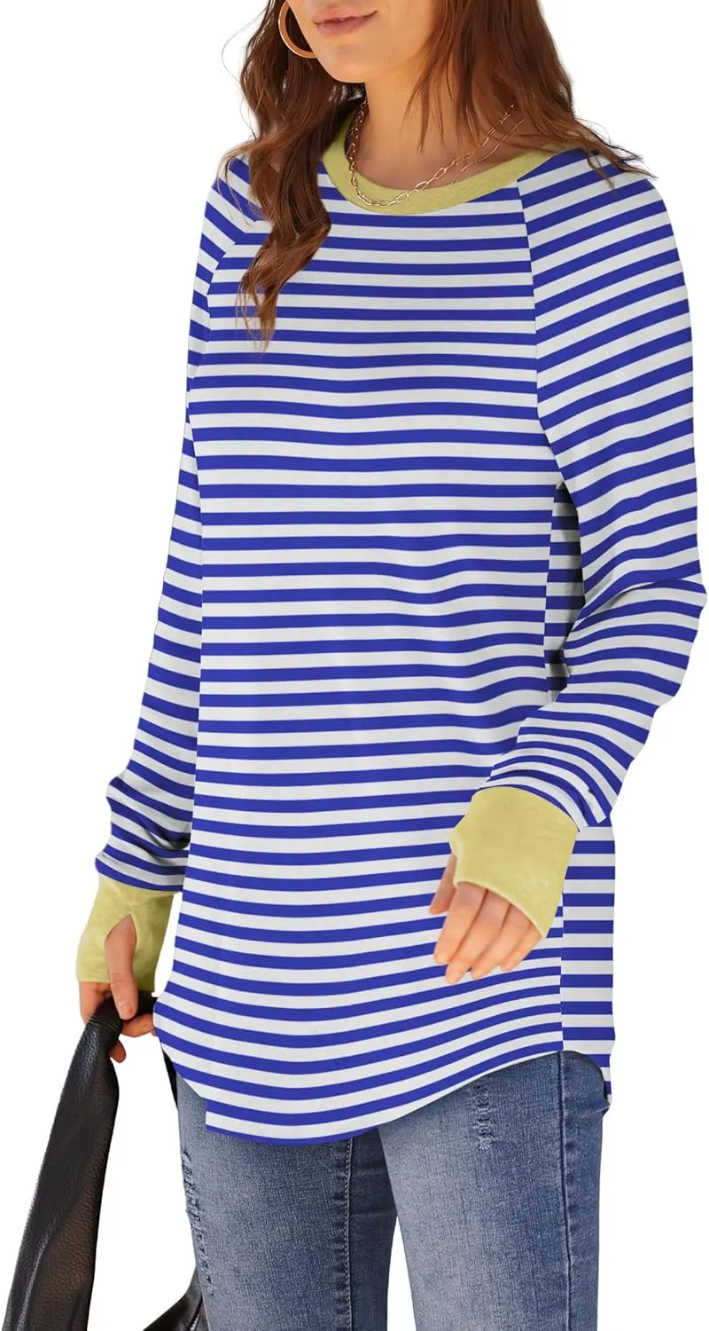 XIEERDUO Womens Tunic Tops to Wear with Leggings Long Sleeve Thumb Hole Shirts Crew Neck Curved Hem