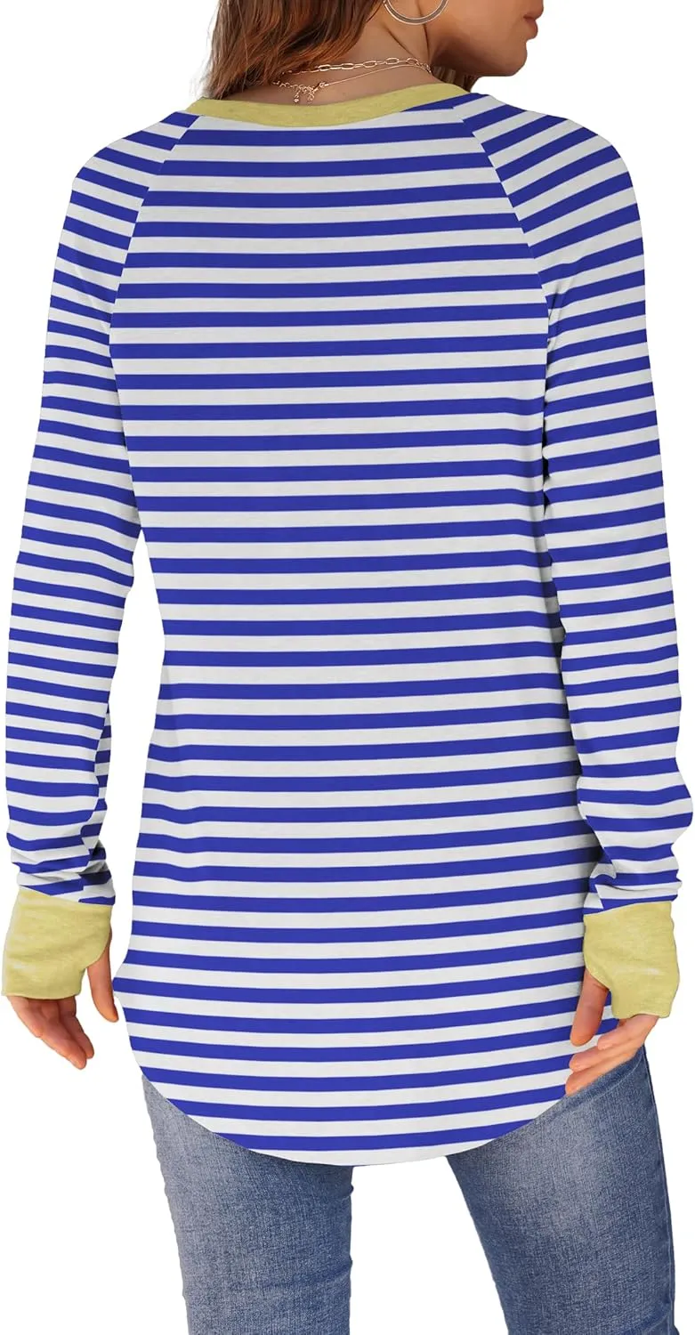 XIEERDUO Womens Tunic Tops to Wear with Leggings Long Sleeve Thumb Hole Shirts Crew Neck Curved Hem