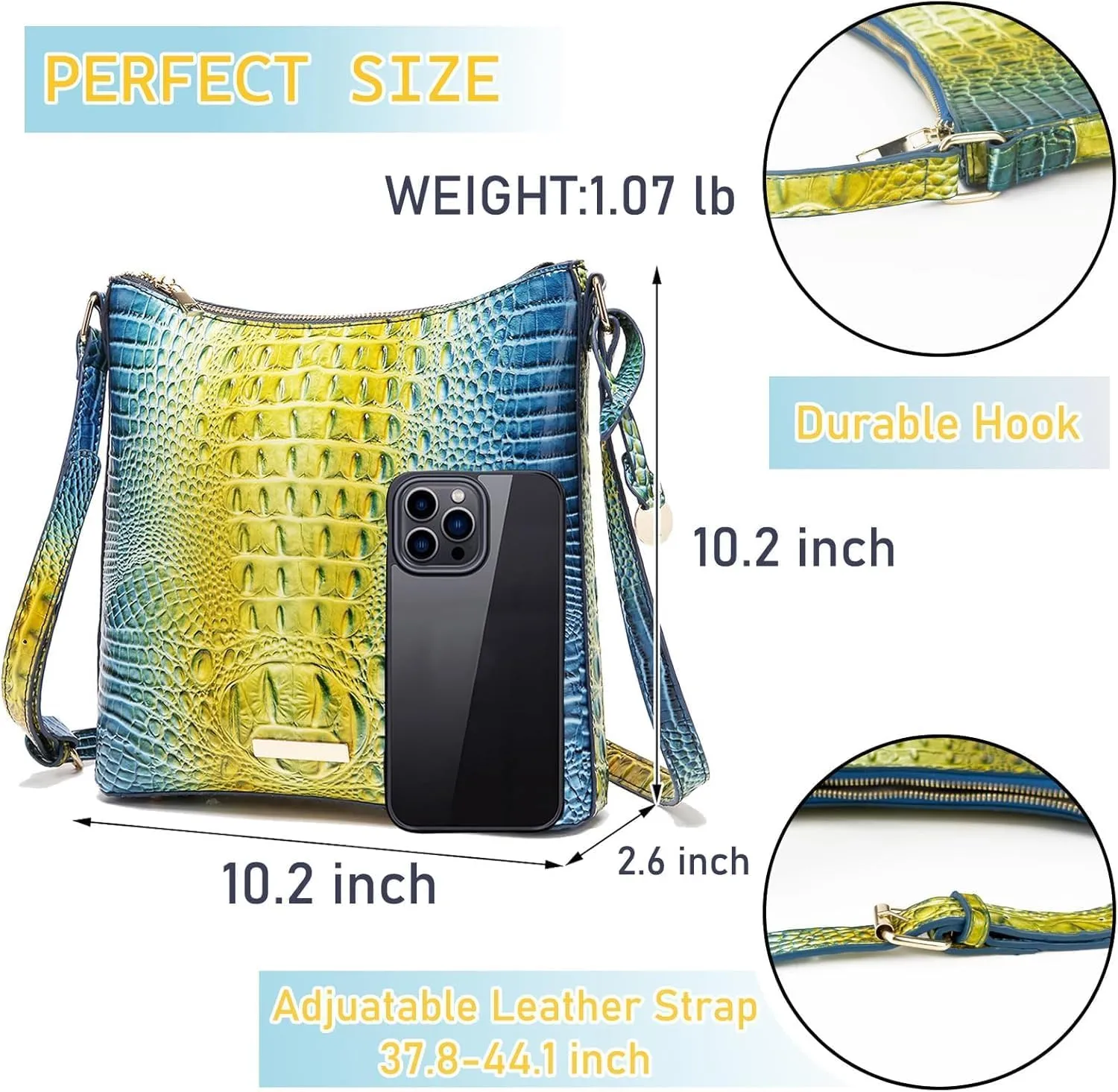 XXGJOALD-Shoulder Crocodile Flat Handbags for Women trendy Ladies Shoulder Bag Embossed Pattern Leather Crossbody Purse