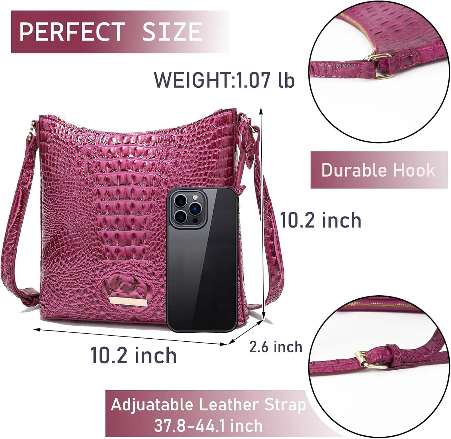 XXGJOALD-Shoulder Crocodile Flat Handbags for Women trendy Ladies Shoulder Bag Embossed Pattern Leather Crossbody Purse
