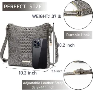 XXGJOALD-Shoulder Crocodile Flat Handbags for Women trendy Ladies Shoulder Bag Embossed Pattern Leather Crossbody Purse