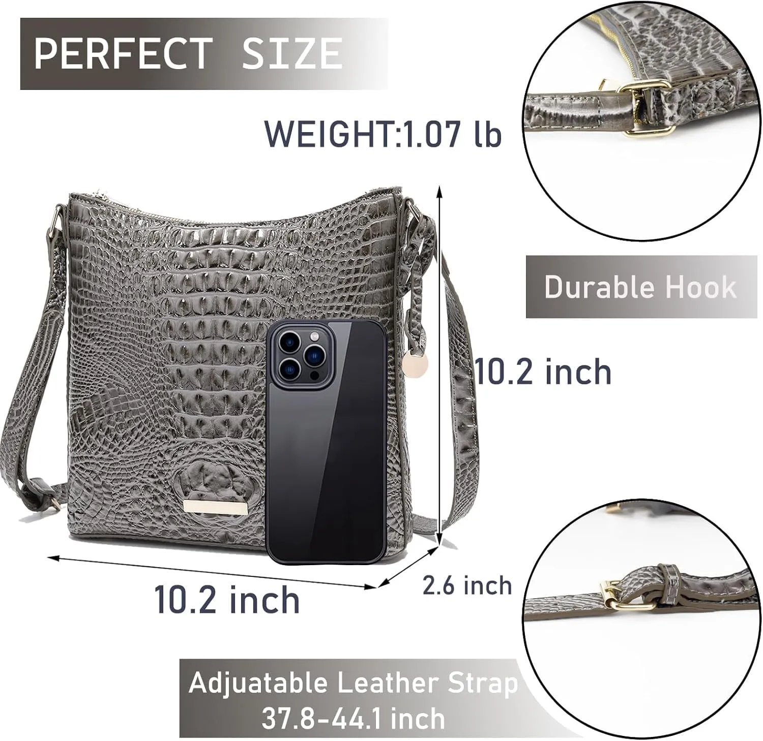 XXGJOALD-Shoulder Crocodile Flat Handbags for Women trendy Ladies Shoulder Bag Embossed Pattern Leather Crossbody Purse