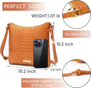 XXGJOALD-Shoulder Crocodile Flat Handbags for Women trendy Ladies Shoulder Bag Embossed Pattern Leather Crossbody Purse
