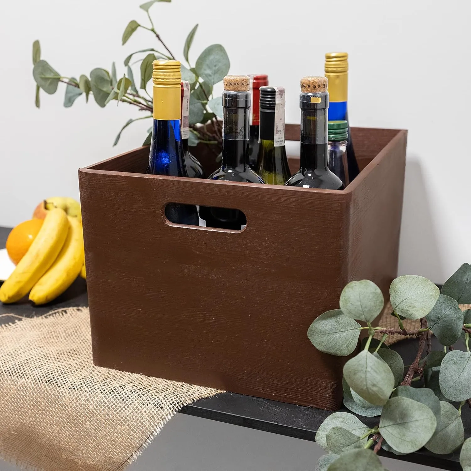 XXL Brown Wooden Crate Nesting Crate Handles | 15.35 x 11.41 x 9.5 in | Large Display Storage Box Multi-Craft Caddy Nesting Crate | Natural Wood Rustic Plain | Country Decor
