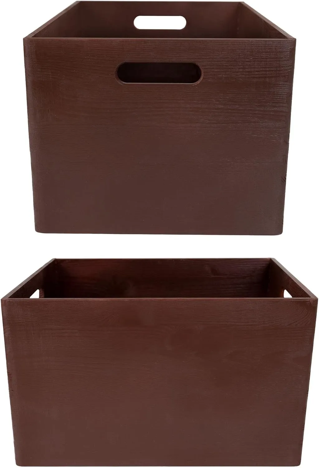 XXL Brown Wooden Crate Nesting Crate Handles | 15.35 x 11.41 x 9.5 in | Large Display Storage Box Multi-Craft Caddy Nesting Crate | Natural Wood Rustic Plain | Country Decor