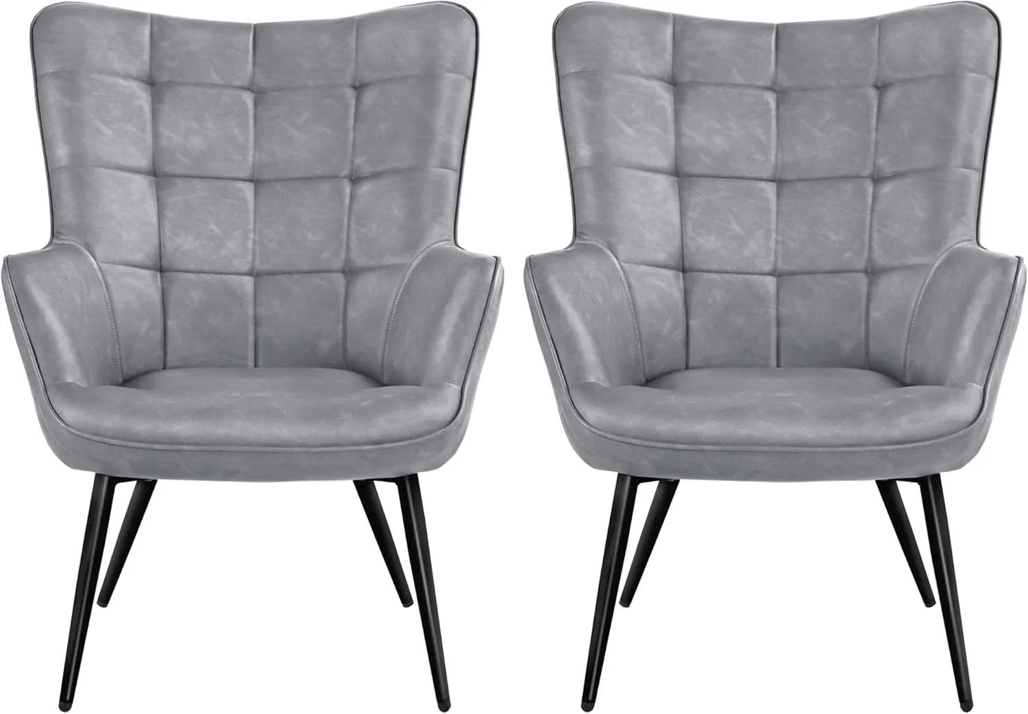 Yaheetech Faux Leather Chair Upholstered Living Room Chairs Accent Armchair with Tapered Legs Tufted Sofa Chairs for Home Office/Dining Room/Bedroom Grey, Set of 2