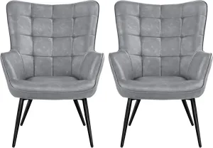 Yaheetech Faux Leather Chair Upholstered Living Room Chairs Accent Armchair with Tapered Legs Tufted Sofa Chairs for Home Office/Dining Room/Bedroom Grey, Set of 2