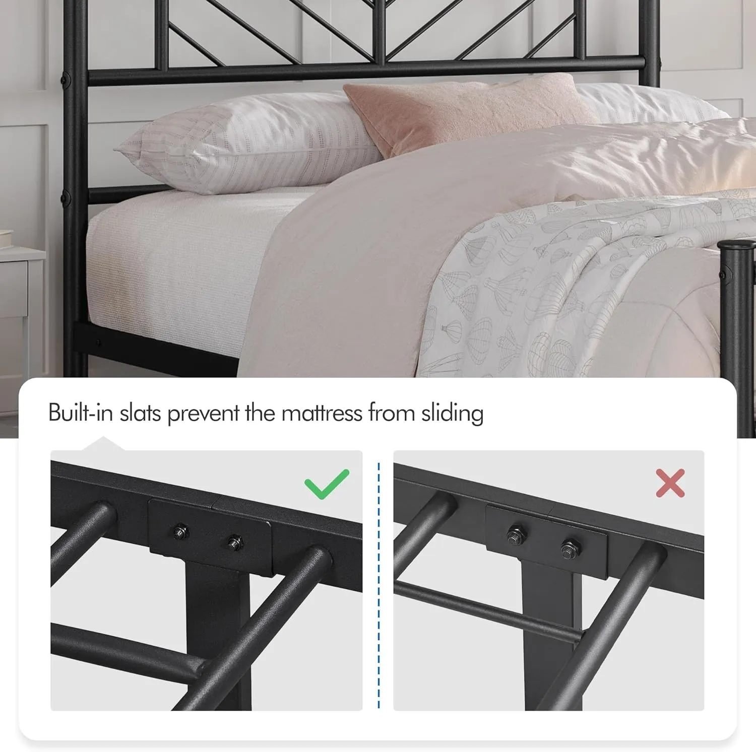 Yaheetech Twin Size Platform Bed Frame with Arrow Design Headboard, 13 Inches Metal Mattress Foundation for Storage, No Box Spring Needed, Easy Assembly, Modern, Black