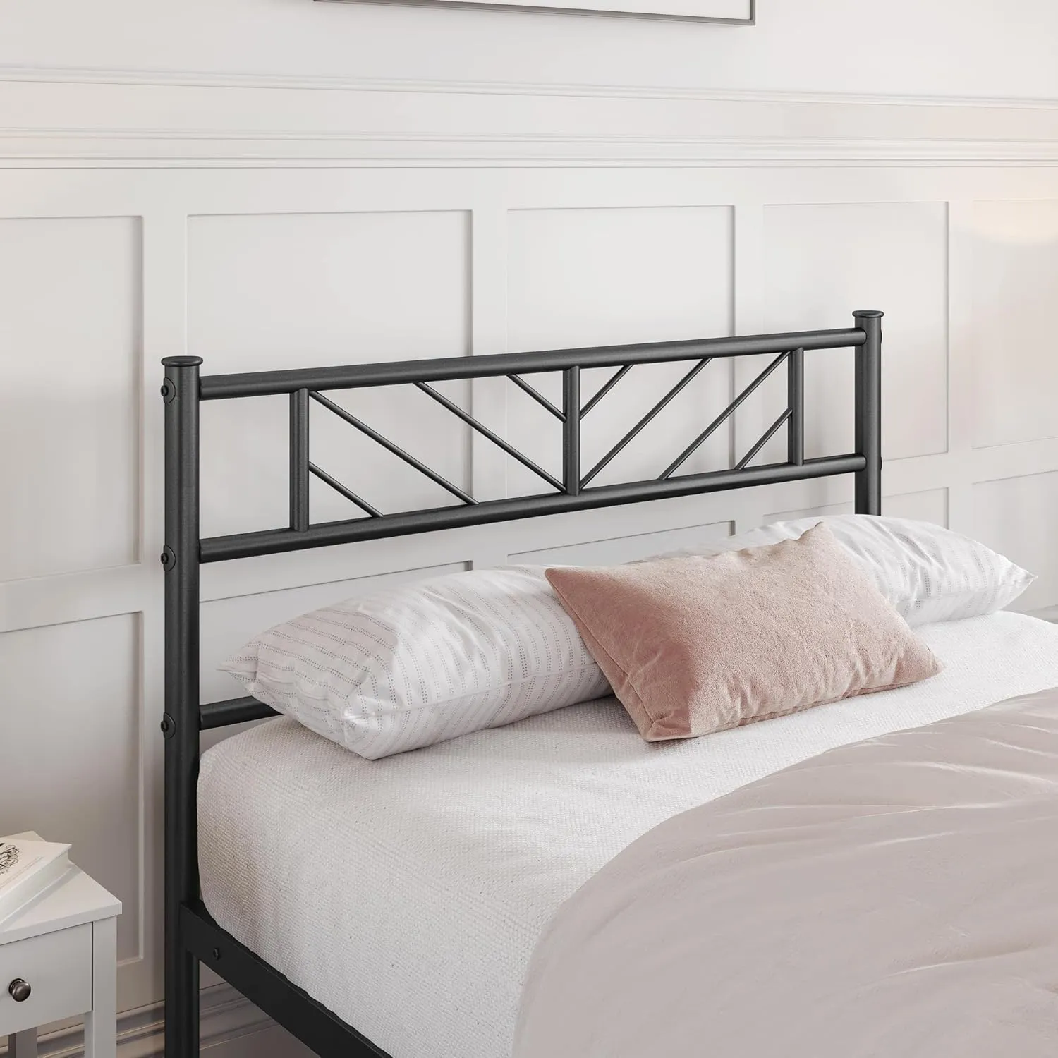 Yaheetech Twin Size Platform Bed Frame with Arrow Design Headboard, 13 Inches Metal Mattress Foundation for Storage, No Box Spring Needed, Easy Assembly, Modern, Black