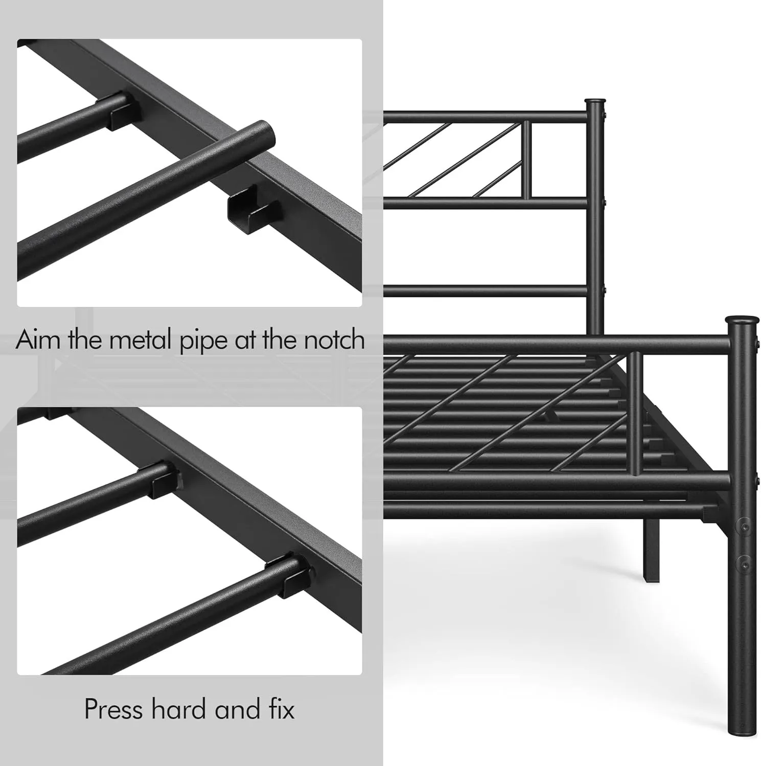 Yaheetech Twin Size Platform Bed Frame with Arrow Design Headboard, 13 Inches Metal Mattress Foundation for Storage, No Box Spring Needed, Easy Assembly, Modern, Black
